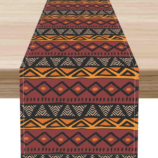 JMG Household Supplies Tischläufer aus Leinen mit afrikanischem Ethno-Print und geometrischem Muster, Mehrfarbig, B: 150 cm, T: 33 cm - Bild 1