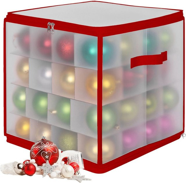 Relaxdays Weihnachtskugel Aufbewahrungsbox aus Kunststoff in Rot, verstellbar, B/T/H: 36 x 36 x 36 cm - Bild 1