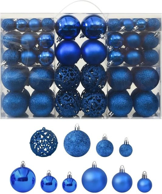 furnicato 100-teiliges Weihnachtskugel-Set in Blau aus Kunststoff - Bild 1