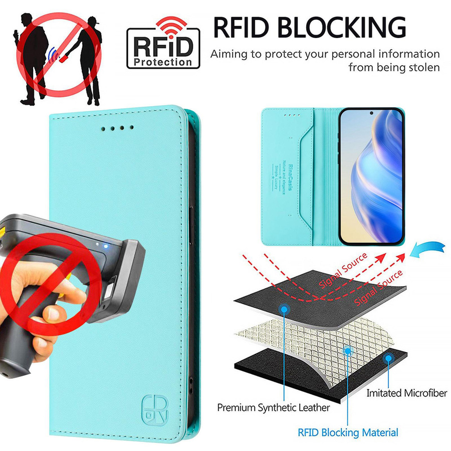Leder Klappbrieftasche Hülle für Vivo V50 Lite 5G/4G in Türkis mit Magnetverschluss - Bild 3