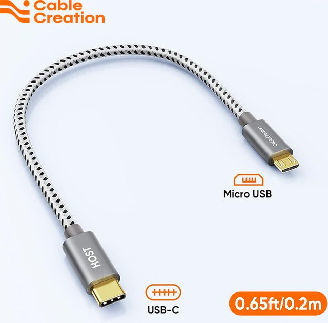 CableCreation USB-C-auf-Micro-USB-Kabel, 0,2 m, geflochtenes OTG-Kabel in Grau mit 480 Mbit/s - Bild 1
