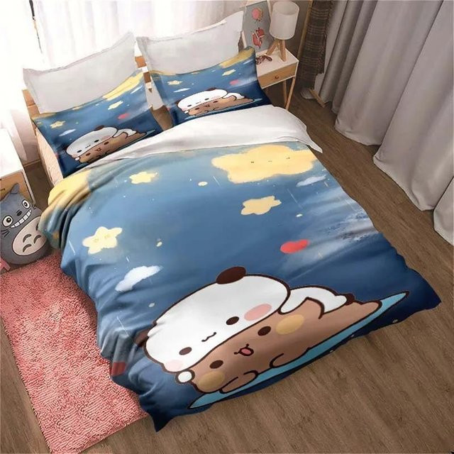 Bubu Dudu Bettwäsche-Set mit Cartoon-Bär in Blau, 2-teiliges Kinder-Bettwäsche-Set aus Mikrofaser bestehend aus einem Bettbezug und einem Kissenbezug, B/H: 133 x 70 cm - Bild 1