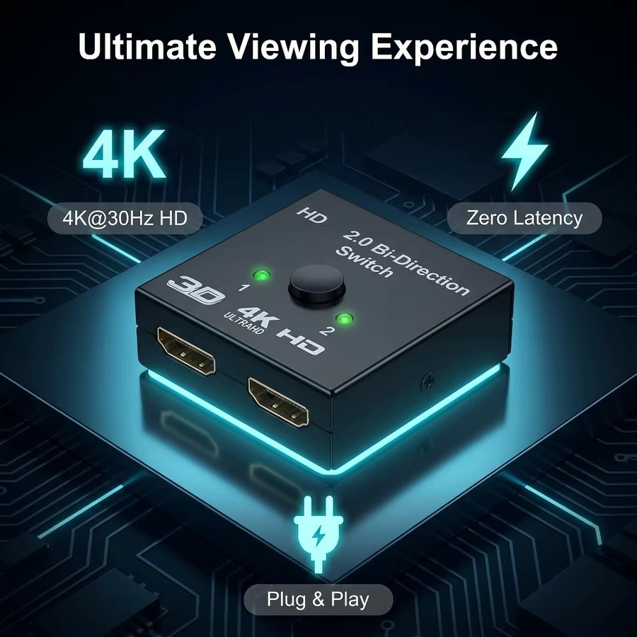 LccKaa Bidirektionaler HDMI Switch 2.0 Adapter 2-in-1-Out Konverter in Schwarz für PS4 Pro/4/3 und TV Box, 4K Auflösung - Bild 5