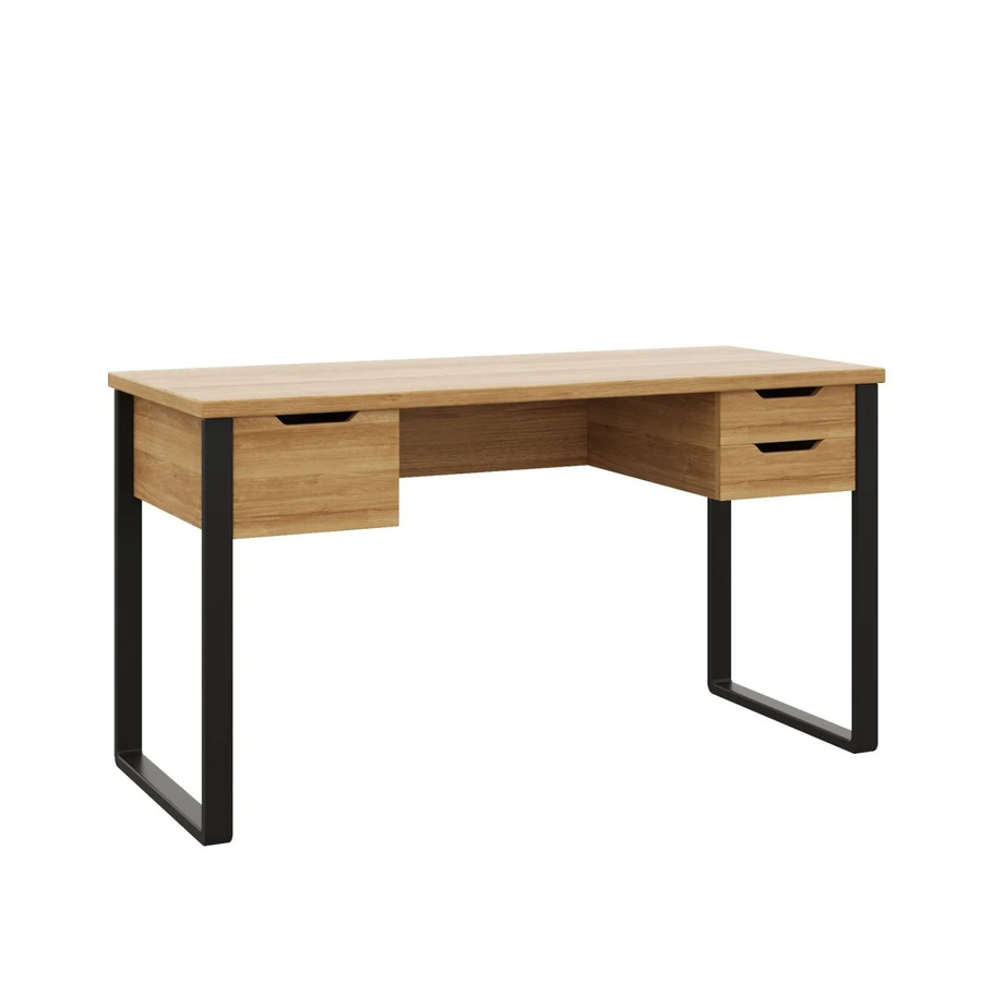 PXloue Bürotisch Schreibtisch in Schwarz und Holzoptik mit 3 Schubladen aus MDF und Metall, B/T/H: 130 x 55 x 76 cm - Bild 2