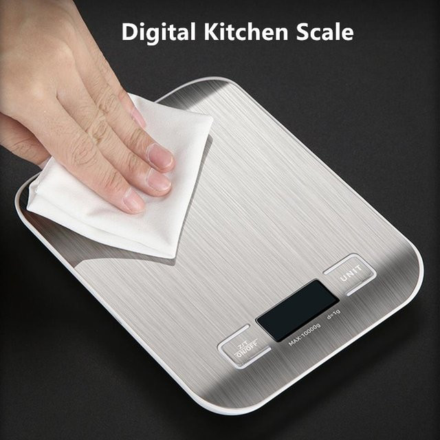 Digitale Küchenwaage Kitchya in Silber mit Edelstahlplatte und LED-Anzeige, Tragkraft bis 10 kg mit 1 g Genauigkeit - Bild 1