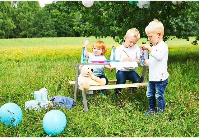 Pinolino Kindersitzgarnitur Nicki aus Fichtenholz in Grau mit Tisch und Bänken - Bild 1