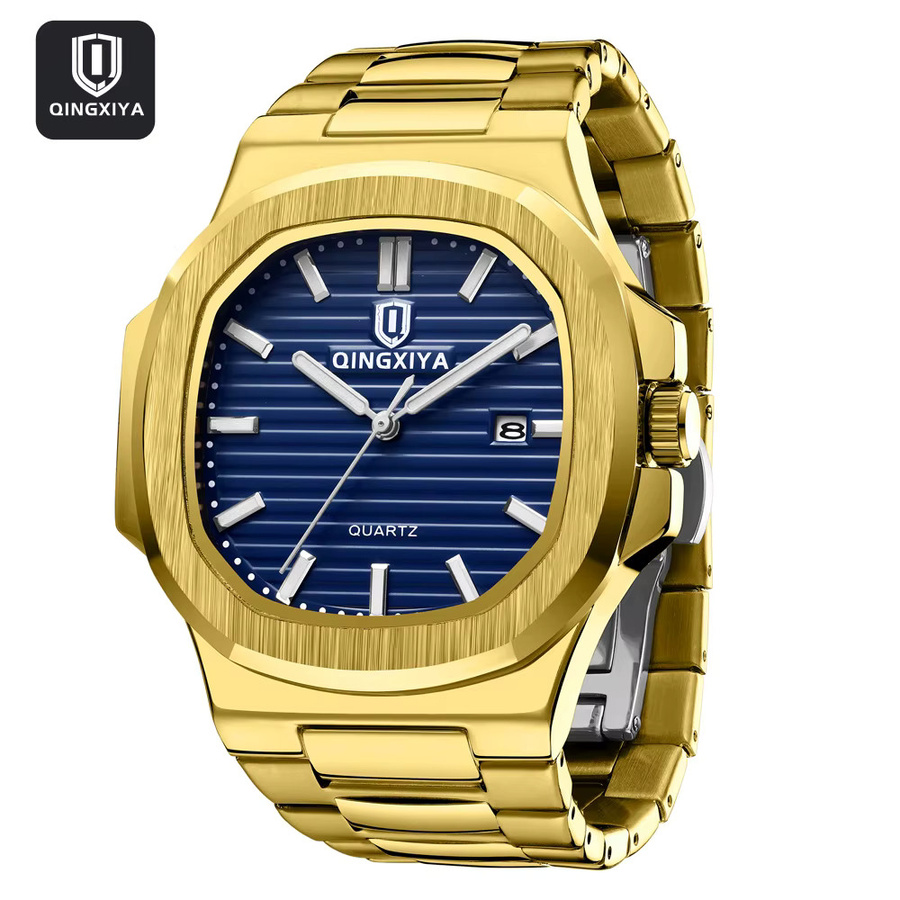 QINGXIYA Armbanduhr Quarz, Edelstahl, Gold, Eckig, Herren - Bild 5
