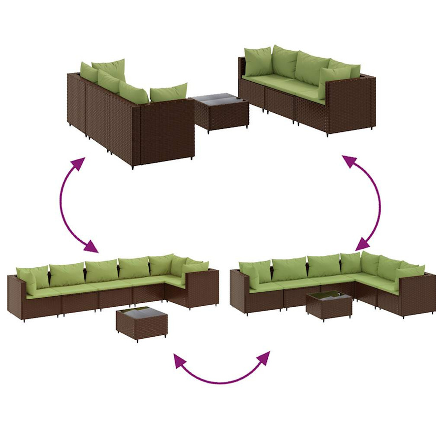 vidaXL 7-tlg. Garten-Lounge-Set in L-Form aus PE-Rattan mit Kissen, Braun und Grün - Bild 7