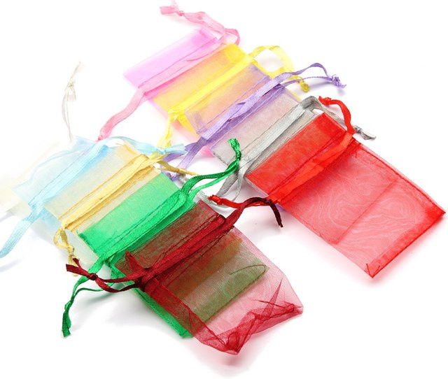 50er Set Laudsong Organza Geschenktaschen mit Kordelzug in Blau und Multicolour für Schmuck, Hochzeit und Party - Bild 1