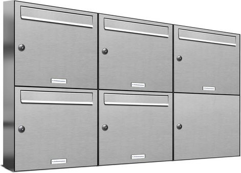 AL Briefkasten für 5 Parteien, Aufputzmontage, silberfarben, B/H/T: 153,468 x 68,4 x 11,6 cm - Bild 1