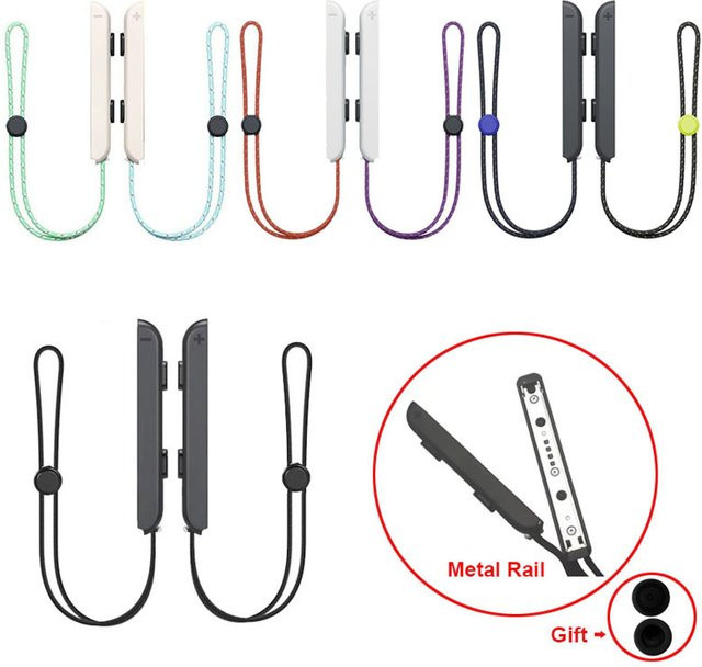 2er-Set Handgelenk-Gurt Lanyards für Nintendo Switch Joy-Con Controller mit Metall-Schiene in Schwarz - Bild 1