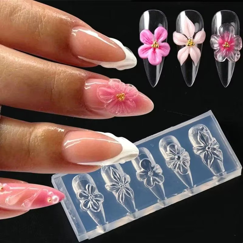 HNKMP Nagel-Silikonform, 3D Frühlingsblumen, Lilien und Hibiskus, Nagelkunst-Schablonen - Bild 3