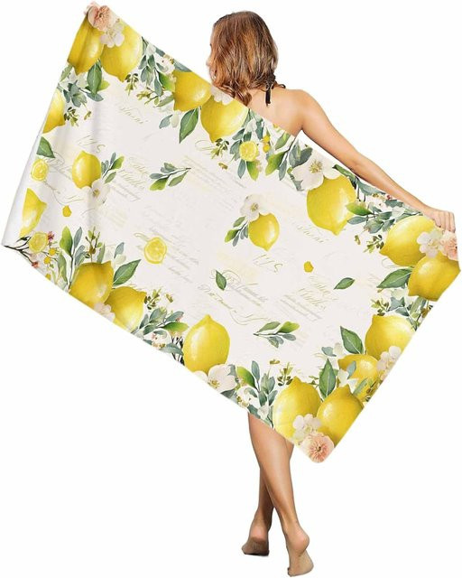 Sandfreies Mikrofaser Strandtuch von JMG Household Supplies in Zitrone Floral Blatt, schnelltrocknend und saugfähig, B/H: 100 x 50 cm - Bild 1