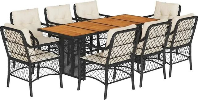 vidaXL 9-teilige Garten-Essgruppe aus PE-Rattan und Akazienholz in Schwarz mit Kissen - Bild 1