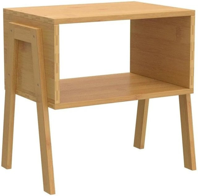 Costway 2er Set Stapelbare Nachttische aus Bambus mit offenem Fach in Braun und Beige - Bild 1