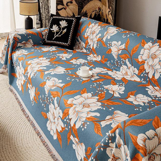 Einteiliges Chenille Sofa-Bezugstuch mit Blumenmuster, Universalbezug für Sofas, Breite: 180 cm, Tiefe: 130 cm - Bild 1