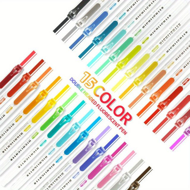 15-farbiges Pastell-Textmarker-Set mit doppelseitigen Spitzen in verschiedenen warmen Farben für Schule und Büro - Bild 1