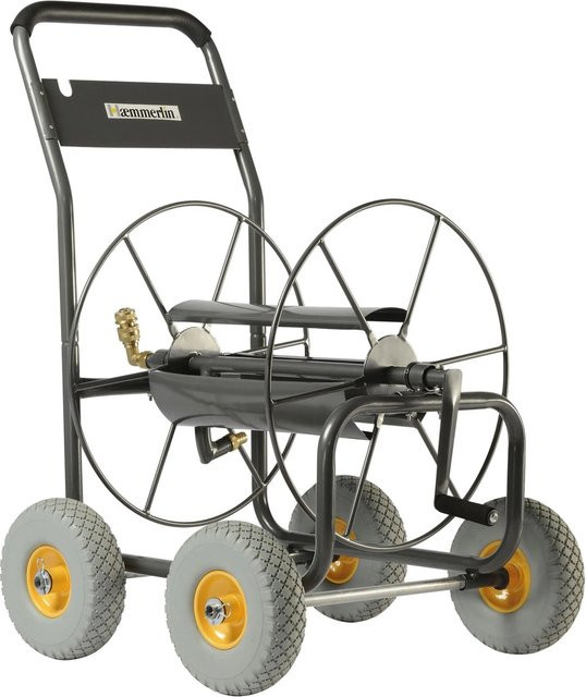 Haemmerlin Schlauchwagen aus Stahl in Schwarz mit 4 pannensicheren PU-Rädern und Bremspedal - Bild 1