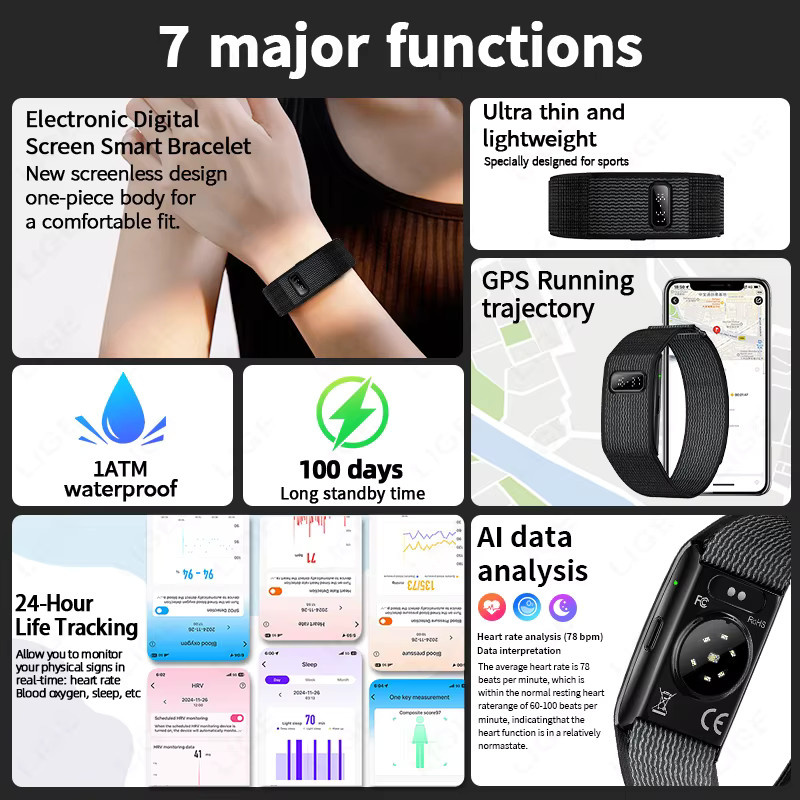 LIGE Smartwatch Fitness-Tracker mit GPS, Herzfrequenz- und Blutdrucküberwachung sowie Anruferinnerung in Schwarz - Bild 5