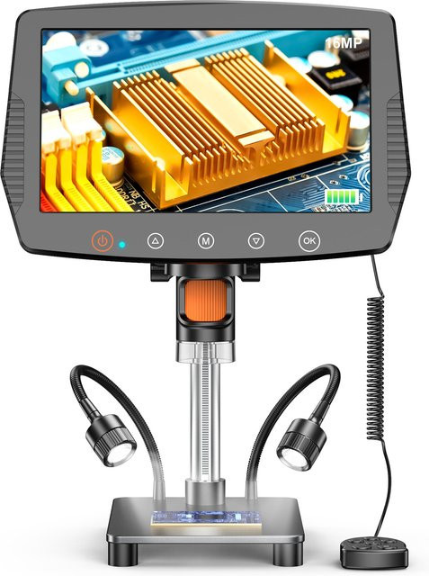 Hayve 9 Zoll LCD Digital-Mikroskop mit 1500-facher Vergrößerung und 16MP Kamera in Schwarz inklusive kabelgebundener Fernbedienung für Windows und Mac OS - Bild 1