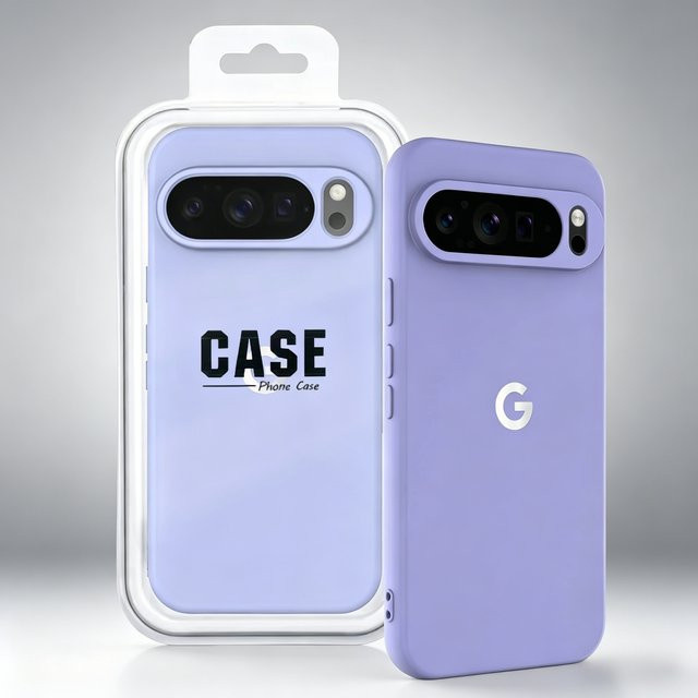 Stoßfeste Flüssigsilikonhülle mit Fleece-Innenseite und G-LOGO-Abdeckung für Google Pixel 11 10 9 Pro XL 8 7 Pro in Grau und Lila - Bild 1