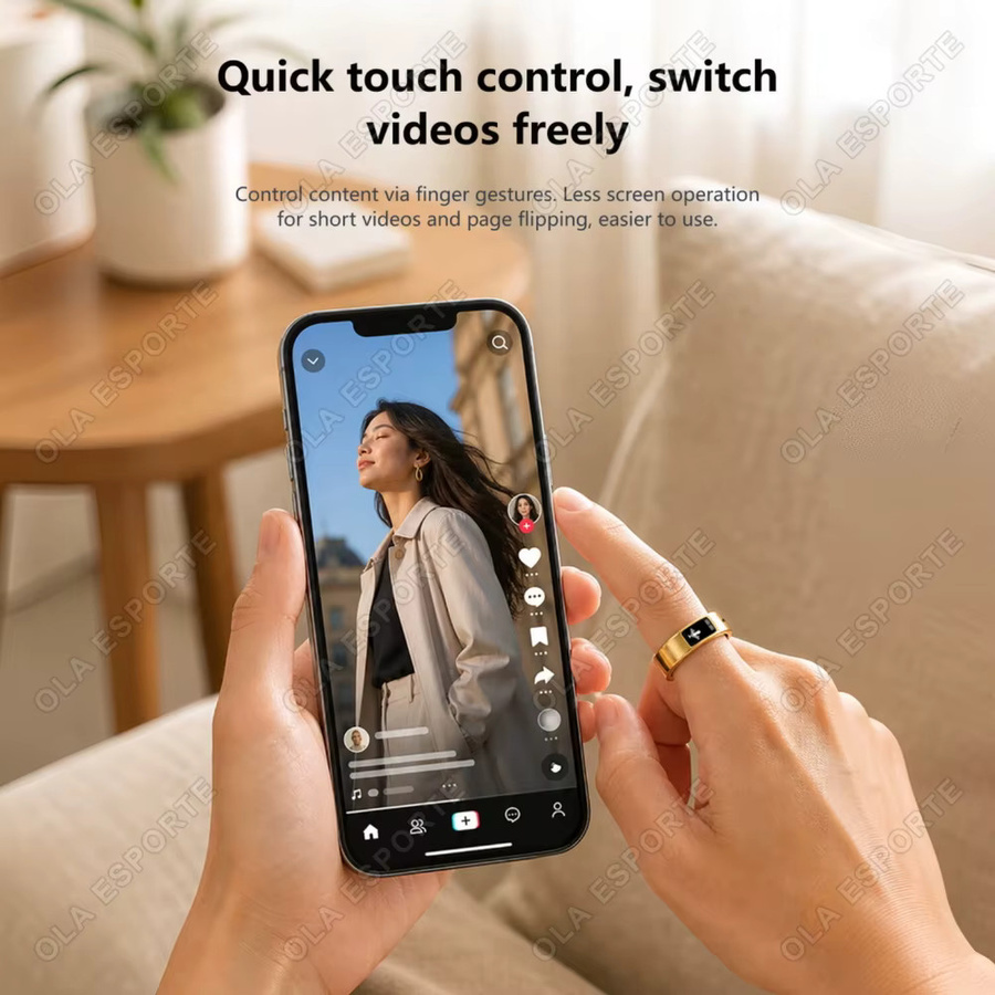 Ola Esporte KI-Smartring in Silber mit Herzfrequenz-Gesundheitsüberwachung, Gestensteuerung und KI-Übersetzung, wasserdicht und unisex - Bild 2