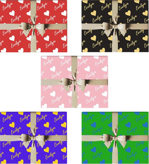 Personalisierbares Geschenkpapier mit Herz-Motiv von joy-enlife, bunt, 3 oder 6 Stück für Valentinstag, Hochzeit oder Party - Bild 1