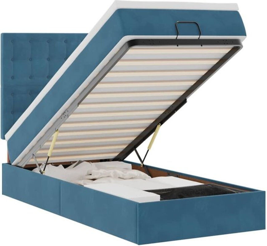 vidaxl Ottoman Polsterbett mit Matratze aus Samt in Dunkelblau, B/T: 100 x 200 cm - Bild 1