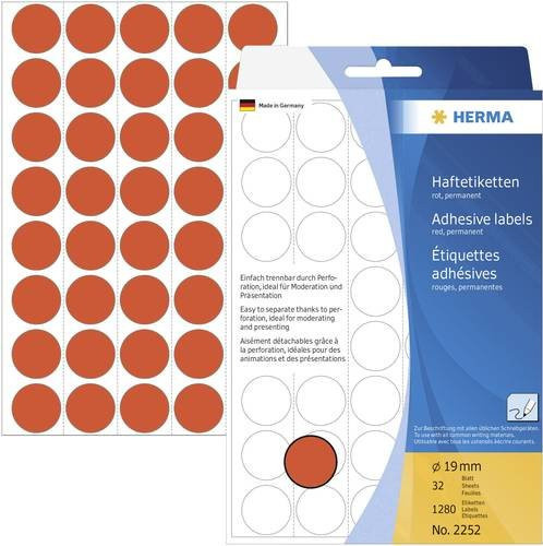 Herma Markierungspunkte 2252 Klebepunkte aus FSC-Papier, Durchmesser: 19 mm, Farbe: Rot, 1280 Stück, permanent haftend - Bild 1