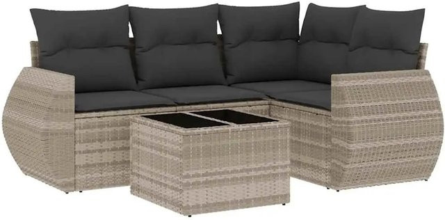 vidaXL 5-teilige Garten-Sofagarnitur in L-Form aus Polyrattan mit Kissen in Hellgrau - Bild 1