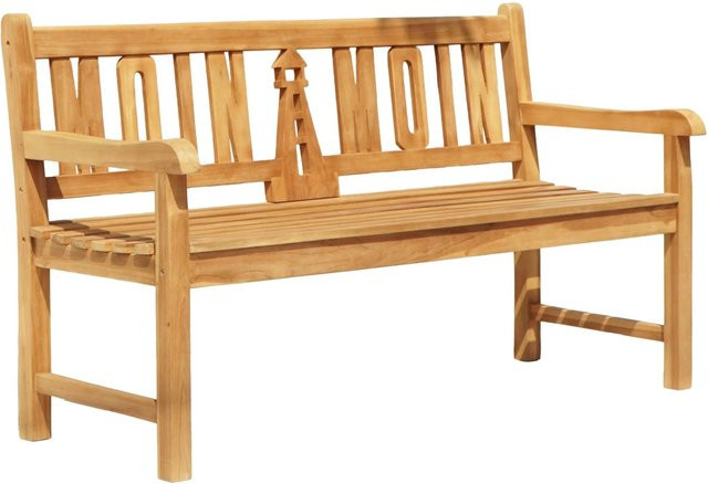 DELUKE Gartenbank ORJAN 3-Sitzer aus Teakholz in Natur mit Leuchtturmmotiv, wetterfest, Breite: 150 cm - Bild 1