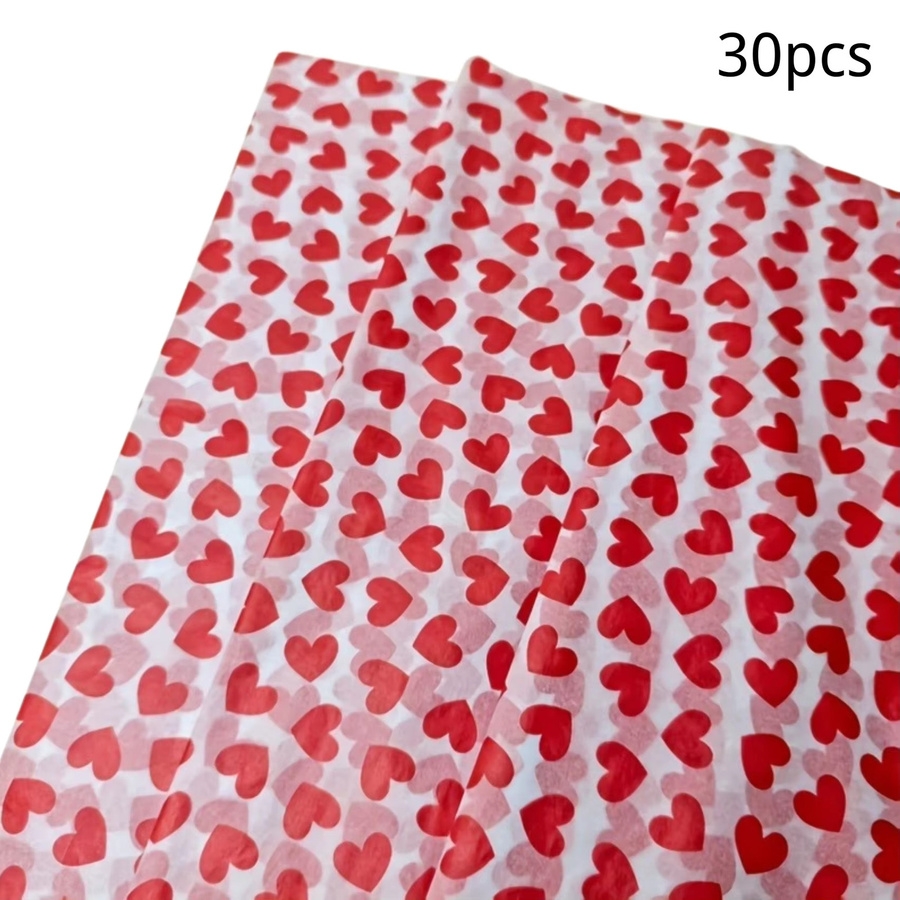 30 Stück Geschenkpapier mit Herz- und Schneeflockenmuster in Rot, B: 50 cm, H: 35 cm - Bild 3