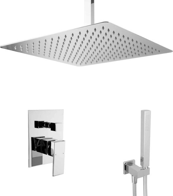 PaulGurkes Unterputz Regendusche Komplett Set Eckig aus Edelstahl in Chrom, Durchmesser: 40 cm - Bild 1