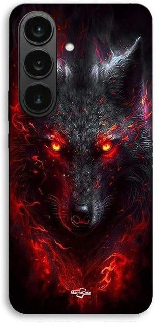 Maniacase Schutzhülle für Samsung Galaxy S26 in Schwarz mit Schwarzer Wolf Rotes Feuer Design - Bild 1