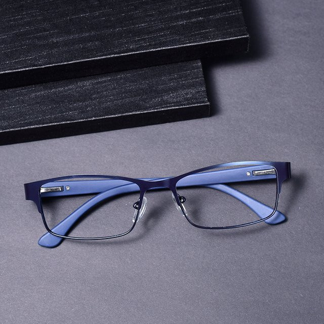 Lesebrille, Vollrand, quadratisch, Metall, blau, Anti-Blaulicht - Bild 1