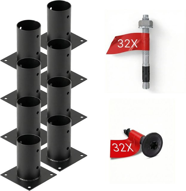 HOLLMAX Pfostenträger Set 8 Stück Aufschraubhülse für Rundholzpfosten 80 mm in Schwarz matt - Bild 1