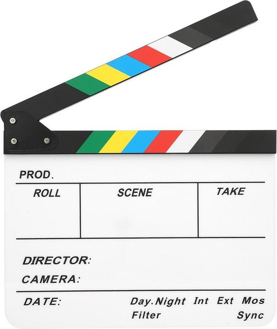 ZuiyouPet1 Filmklappe aus Acryl als Regisseurstafel und Foto-Requisit, Weiß mit gelben Streifen, B: 30 cm, H: 25 cm - Bild 1
