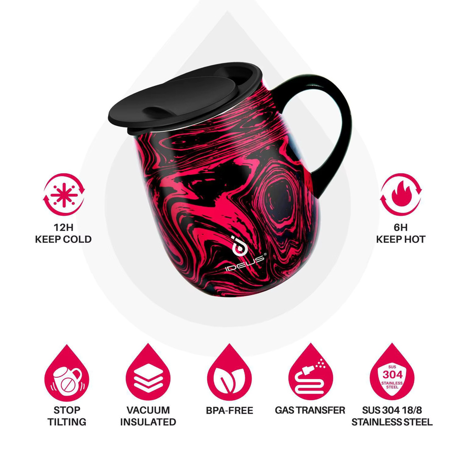 Ideus Isolierter Kaffeebecher aus Edelstahl mit Griff und Deckel, doppelwandig, Blau/Mehrfarbig, 473 ml - Bild 4