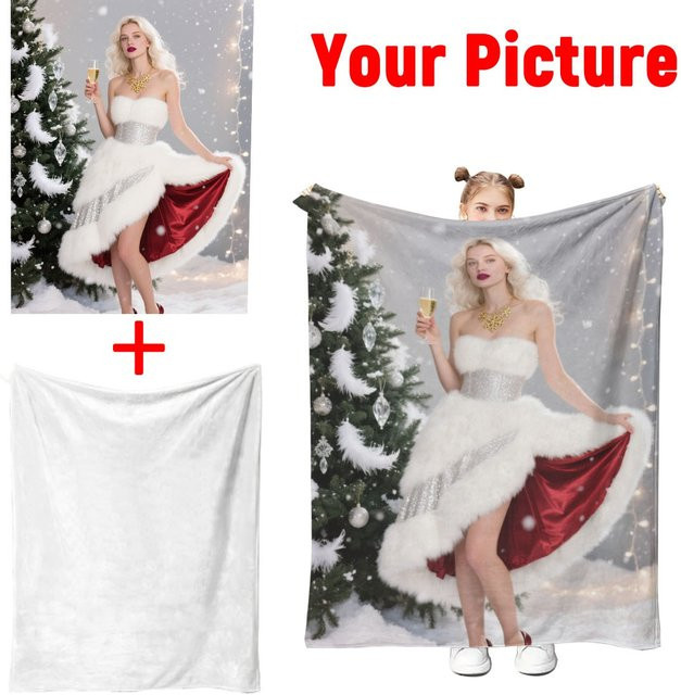 Personalisierte Weihnachts-Flanelldecke von SRH mit individuellem Datum und Weihnachtsmuster, mehrfarbig, maschinenwaschbar - Bild 1