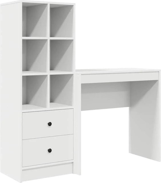 vidaXL Schreibtisch und Hochboard Set modern Weiß aus Holzwerkstoff B/T/H: 127,0 x 40,0 x 125,5 cm - Bild 1