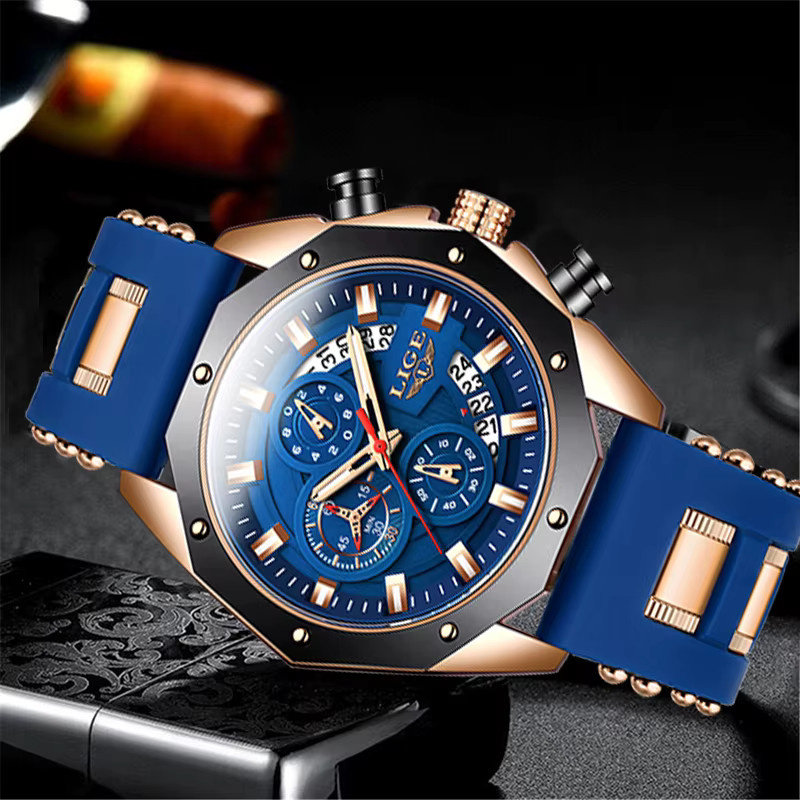 LIGE Armbanduhr Quarz, Silikon, Blau, Herren - Bild 5