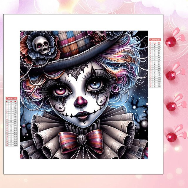 HUACAN Diamant-Mosaik Clown-Porträt als modernes Kunsthandwerk für deine Wanddekoration, rund, Multicolour, Durchmesser: 20 cm - Bild 1