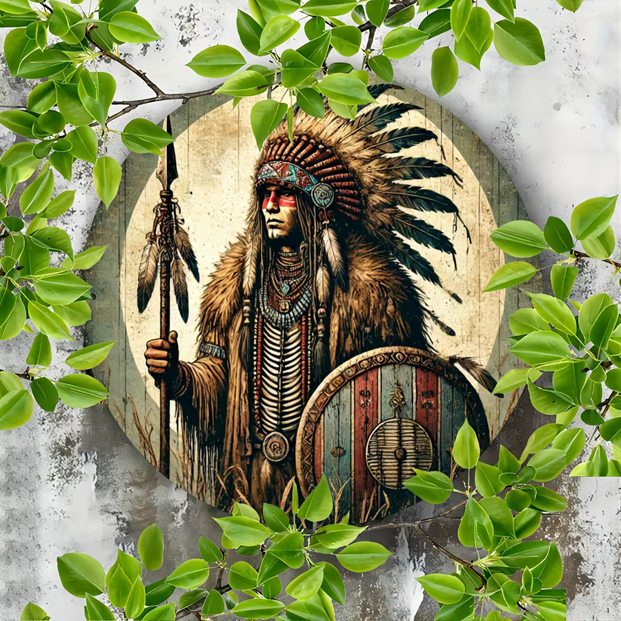 Potdemiel Rundes Metallschild One Piece Native American Man Wanddekoration Multicolour B/H: 20,32 x 20,32 cm - Bild 5