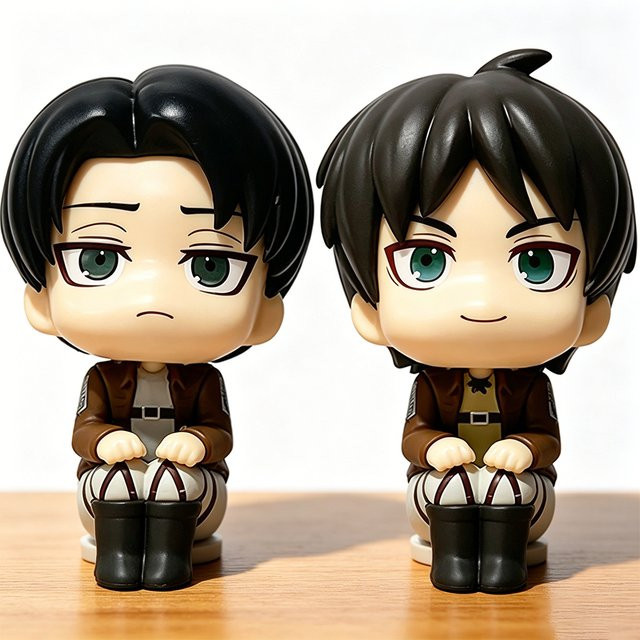 Bandai Attack On Titan Figuren Q Edition, 2-teiliges Set, Sitzende Puppen - Bild 1