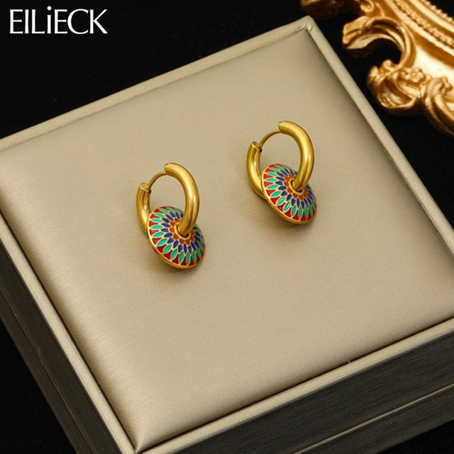 EILIECK Hoop Ohrringe, Edelstahl, Gold, Vintage, Damen - Bild 1