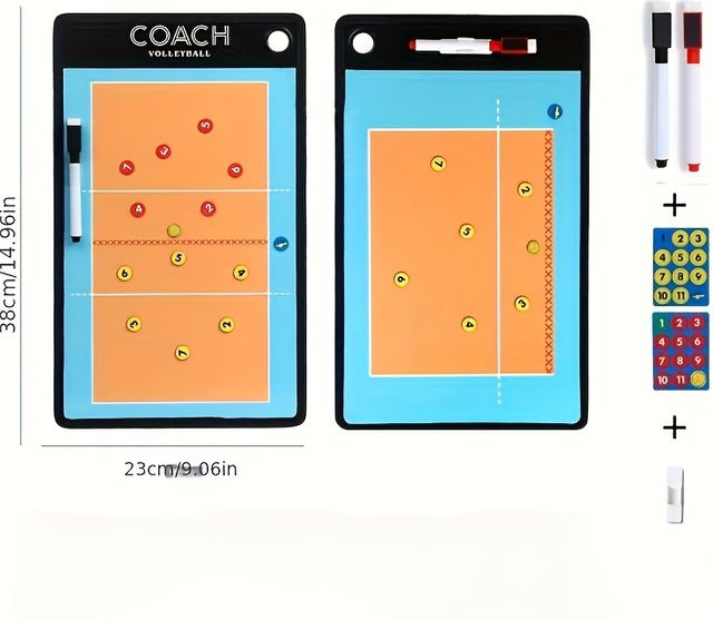 Magnetische Volleyball Trainer-Tafel mit doppelseitigem Whiteboard-Design in Weiß und Multicolour inklusive zwei Markerstiften und zwei Sets - Bild 1