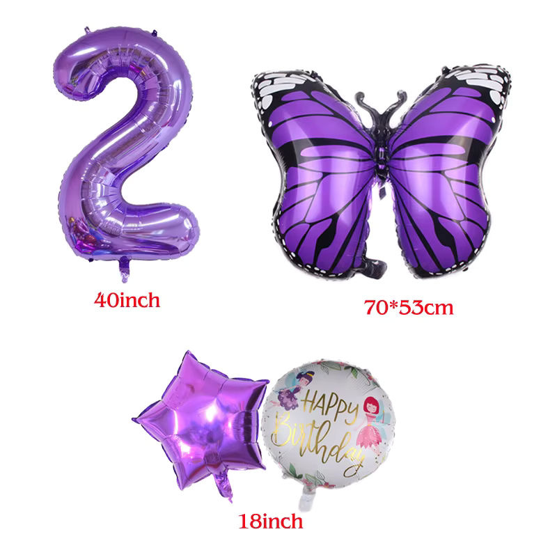 6er Set lila Schmetterling Folienballons aus Kunststoff für Geburtstag und Babypartys, Höhe: 101,6 cm - Bild 2