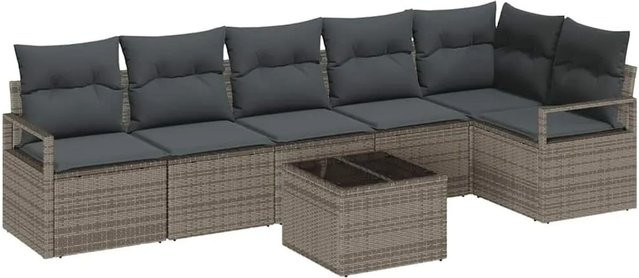 vidaXL Gartensofa-Set aus Poly-Rattan in Grau mit 7-teiligem Polster-Set und Tisch - Bild 1