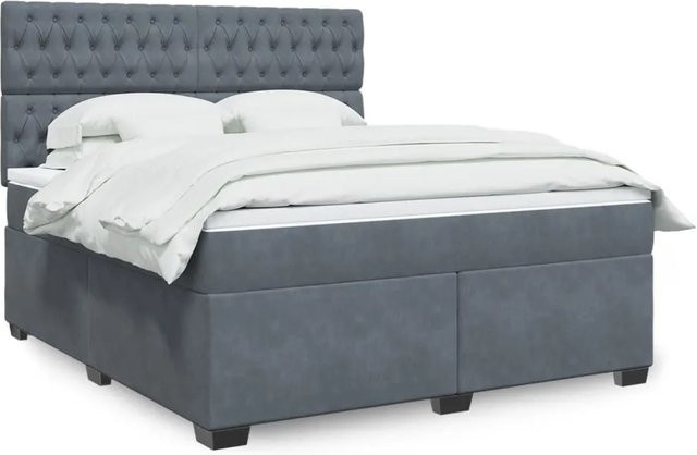 vidaXL Boxspringbett mit Matratze in Dunkelgrau aus Samt, Hybridbett mit USB-Ladeport und Unterbettbeleuchtung, B/T: 180 x 200 cm - Bild 1