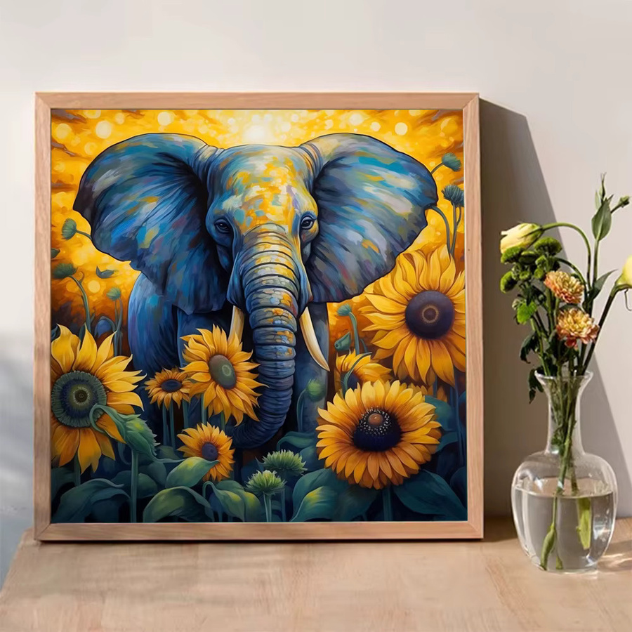 Momoart DIY Diamantmalerei Elefant mit Sonnenblumen Muster für Erwachsene und Anfänger, Multicolour, B/H: 20 x 20 cm - Bild 3